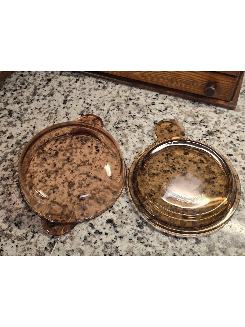 Vision Ware Amber V-240-B Grab it Bowl with lid. Vintage Glass Cookware